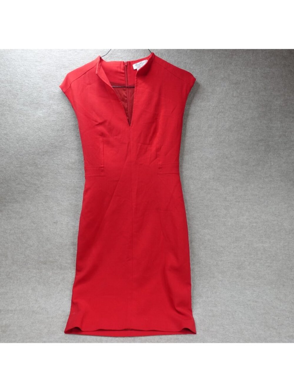 Max Mara Womens Dress 8 Red Wool Spandex Sheath Split Neck Sleeveless Italy
